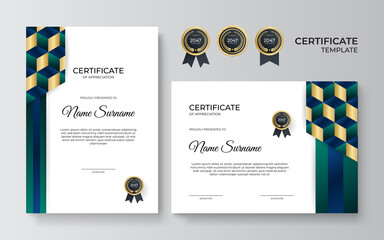 Elegant gradient blue green gold certificate design Template