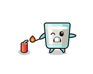 milk mascot illustration playing firecracker