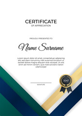 Modern gradient bblue green gold certificate design Template