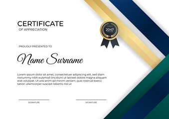 Modern gradient bblue green gold certificate design Template