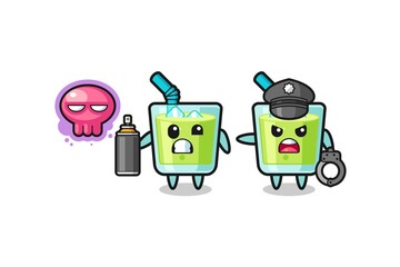 melon juice cartoon doing vandalism and caught by the police