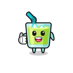 melon juice mascot doing thumbs up gesture