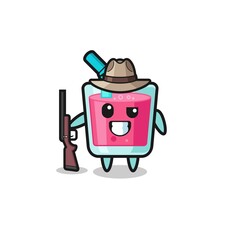 strawberry juice hunter mascot holding a gun