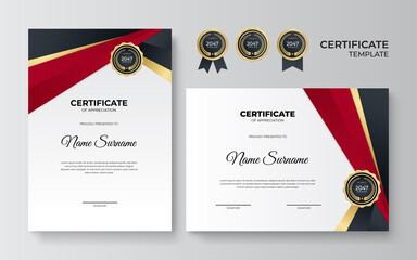 Professional red black gold certificate design Template