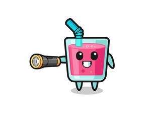 strawberry juice mascot holding flashlight