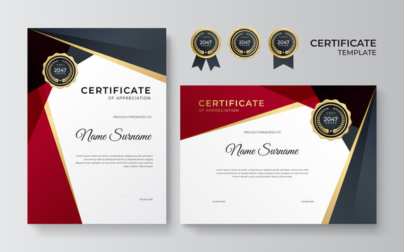 Modern Gradient Red Black Gold Certificate Design Template