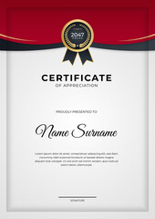 Modern gradient red black gold certificate design Template