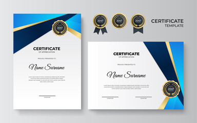 Professional blue gold certificate design Template