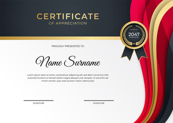 Modern gradient red black gold certificate design Template