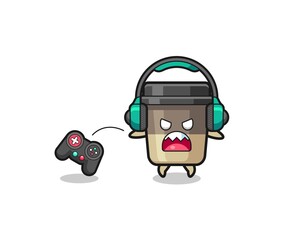 coffee cup gamer mascot is angry