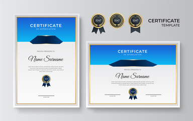 Professional blue gold certificate design Template