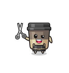 coffee cup character as barbershop mascot