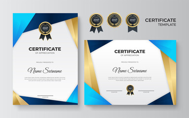 Modern gradient blue gold certificate design Template