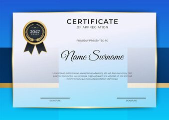 Modern employee blue gold certificate design Template