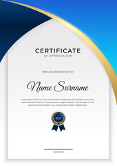 Modern gradient blue gold certificate design Template