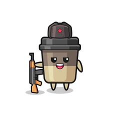 cute coffee cup cartoon as Russian army