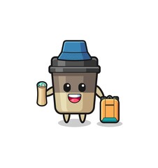 coffee cup mascot character as hiker