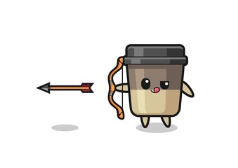 illustration of coffee cup character doing archery
