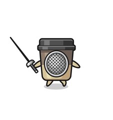 coffee cup earth cartoon as fencer mascot