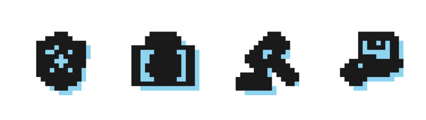 Set line Judge gavel, Life insurance with shield, First aid kit and Delivery icon. Vector