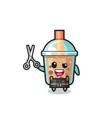 bubble tea character as barbershop mascot
