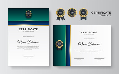 Elegant gradient blue green gold certificate design Template