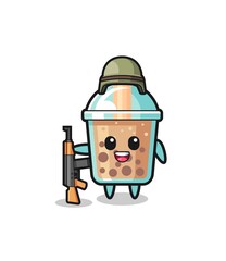 cute bubble tea mascot as a soldier
