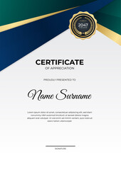 Professional blue green gold certificate design Template
