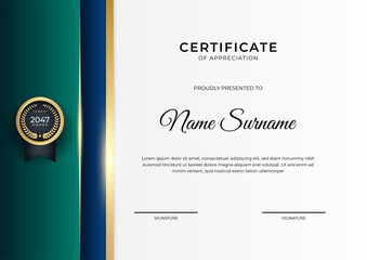 Elegant gradient blue green gold certificate design Template
