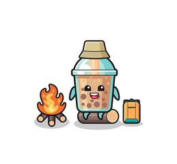 Fototapeta premium camping illustration of the bubble tea cartoon