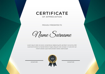 Modern gradient blue green gold certificate design Template