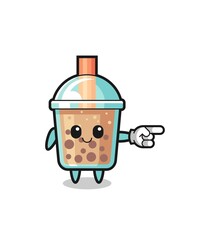 bubble tea mascot with pointing right gesture