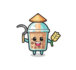 bubble tea Asian farmer holding paddy