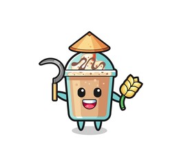 milkshake Asian farmer holding paddy