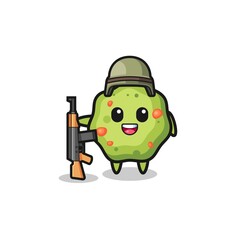 cute puke mascot as a soldier