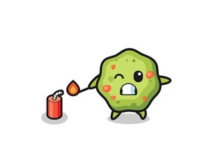 puke mascot illustration playing firecracker