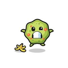 puke cartoon is slip on a banana peel