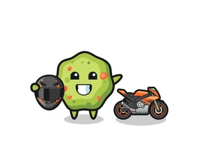 cute puke cartoon as a motorcycle racer