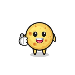 round cheese mascot doing thumbs up gesture