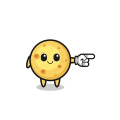 round cheese mascot with pointing right gesture