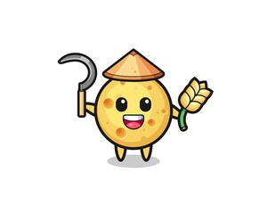 round cheese Asian farmer holding paddy