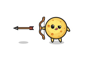 Obraz premium illustration of round cheese character doing archery