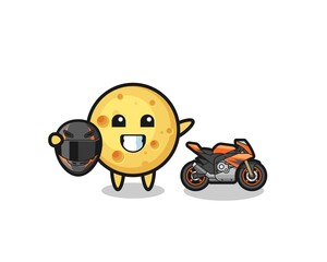 cute round cheese cartoon as a motorcycle racer