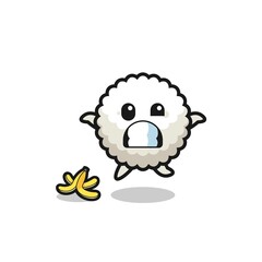 rice ball cartoon is slip on a banana peel