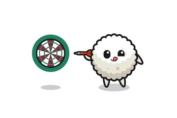 cute rice ball is playing dart