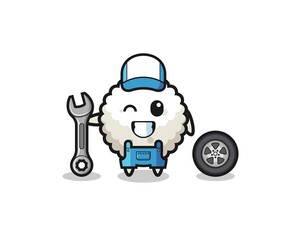 the rice ball character as a mechanic mascot