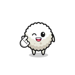rice ball character doing Korean finger heart