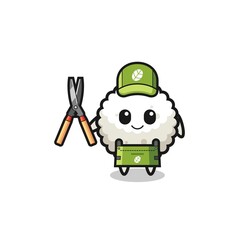 cute rice ball as gardener mascot