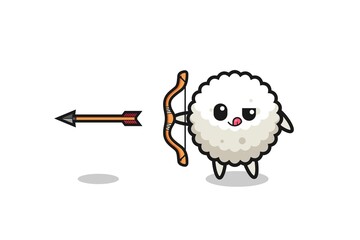 illustration of rice ball character doing archery