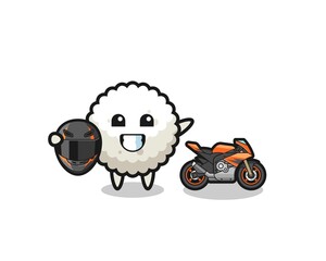 cute rice ball cartoon as a motorcycle racer